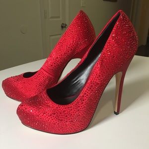 Aldo Red Rhinestone Platform Pumps